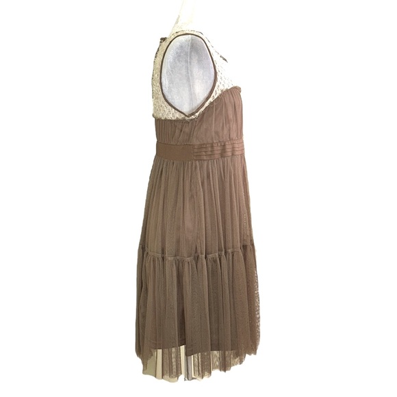 NWT Ryu Anthro Brown Tulle Crochet Knitted Floral Rosette Tie Cutout Dress - M - Picture 6 of 13